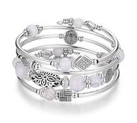JZWCHQ Brazalete de brazalete plateado con cuentas de Bulinlin, pulseras bohemias en capas con piedra natural, regalos de joyería para mujeres damas
