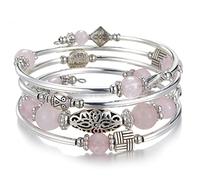 JZWCHQ Brazalete de brazalete plateado con cuentas de Bulinlin, pulseras bohemias en capas con piedra natural, regalos de joyería para mujeres damas