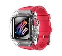 JZWCHQ Caja de reloj transparente Kits de modificación de correa de goma de fluorino para 44 mm de 45 mm Serie 9 8 7 6 5 4 SE Actualización Reemplazar la correa de los relojes deportivos