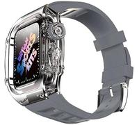 JZWCHQ Caso de reloj transparente de hielo con Kit de modificación de la correa de fluoración, para la serie 8 7 45 mm, banda de cubierta de reloj transparente, para iWatch SE 6 5 4 44 mm