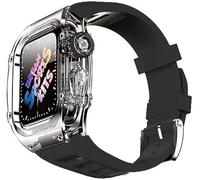 JZWCHQ Caso de reloj transparente de hielo con Kit de modificación de la correa de fluoración, para la serie 8 7 45 mm, banda de cubierta de reloj transparente, para iWatch SE 6 5 4 44 mm