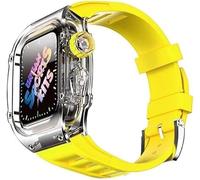 JZWCHQ Caso de reloj transparente de hielo con Kit de modificación de la correa de fluoración, para la serie 8 7 45 mm, banda de cubierta de reloj transparente, para iWatch SE 6 5 4 44 mm