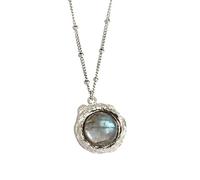 JZWCHQ Collar 925 Costilería de Plata esterlina Redonda Transparente Collar de Cadena Larga Damas Exquisitas Partes de Joya de Joyas de joyería (Color de Gemas: Labradorita de Plata)