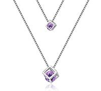 JZWCHQ Collar con colgante cuadrado de cristal de doble capa para mujer, gargantilla de joyería de boda, purple