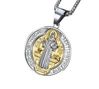 JZWCHQ Collar de Benedicto para Mujeres y Hombres, 925 Colgante de Medalla Religiosa de Plata esterlina San Benito, medallas de Benedicto, Medalla de San Benito, San Benito Medalla, Medalla de Santo