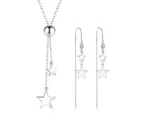 JZWCHQ Conjuntos de joyería con dijes de Estrellas 925: Conjunto de Collar y aretes de Cadena Larga Ajustable de Cristal versátil de Lujo, para Novia, Dama de Honor, joyería