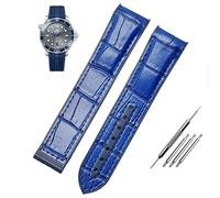 JZWCHQ Correa impermeable Eds curvo de cuero genuino Correa de reloj de silicona para pulsera de muñeca Omega Seamaster 007 con hebilla plegable