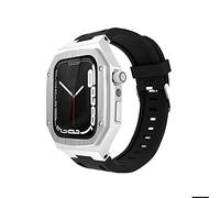 JZWCHQ Correa WATCJ de goma Conjunto modificado, para 8 7 45 mm de carcasa de protección integrada de acero inoxidable, para iWatch 8 7 6 5 4 SE 45 mm de actualización de 44 mm Reemplazar estuche