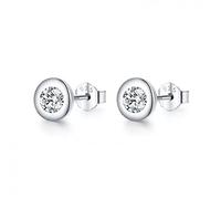 JZWCHQ Exquisitos Pernos de Orejas Transparentes Redondas 100% Pendientes de Tachuelas Brillantes para Mujeres Joyas Finas de Boda