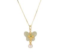 JZWCHQ Feng Shui Collar Natural Hetian Jade Collar de Mariposa Collar de Plata esterlina para Mujeres Collar de Jade Nefrite Joya de Vacaciones de Gargantilla de Oro