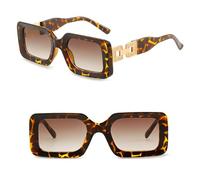 JZWCHQ Gafas de sol retro para mujer y hombre, montura de conexión de diamante, patas de sol para hombre, Té de leopardo, Talla única
