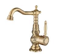 JZWCHQ Grifo de cocina, grifo de baño de baño antiguo montado en la cubierta, grifo de batidora de palanca única, latón antiguo, alto