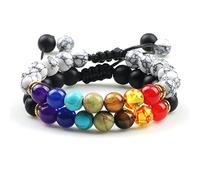 JZWCHQ joyería 2pcs 7 brazalete de cuentas de chakra tigre ojo de lava natural piedra de piedra reiki pulseras buddha cursor equilibrio mujeres joyas de oración