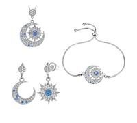 JZWCHQ Joyería Conjunto de joyería de 2 Piezas para Mujeres y niñas -S925 Moda Estrellas y Lunas Collar con Colgante de Cristal Conjunto de aretes asimétricos, Accesorios de joyería de Boda Fina