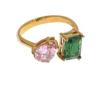 JZWCHQ Joyería para mujer, resistente al agua, acero inoxidable, circonita cúbica rosa, verde, anillo abierto, ajustable, color dorado, joyería única para ti