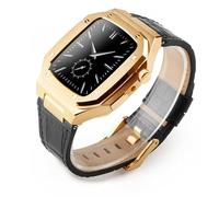 JZWCHQ Kit de modificación de lujo Caja de metal+Correa de cuero para banda de 44 mm de 45 mm Banda de reloj de brazalete para iWatch7 6 SE 45 mm Correas