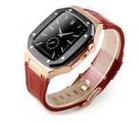 JZWCHQ Kit de modificación de lujo Caja de metal+Correa de cuero para banda de 44 mm de 45 mm Banda de reloj de brazalete para iWatch7 6 SE 45 mm Correas