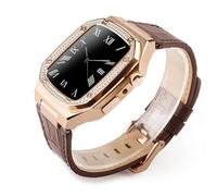 JZWCHQ Kit de modificación de lujo Caja de metal+Correa de cuero para banda de 44 mm de 45 mm Banda de reloj de brazalete para iWatch7 6 SE 45 mm Correas