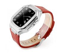 JZWCHQ Kit de modificación de lujo Caja de metal+Correa de cuero para banda de 44 mm de 45 mm Banda de reloj de brazalete para iWatch7 6 SE 45 mm Correas