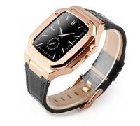 JZWCHQ Kit de modificación de lujo Caja de metal+Correa de cuero para banda de 44 mm de 45 mm Banda de reloj de brazalete para iWatch7 6 SE 45 mm Correas