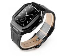 JZWCHQ Kit de modificación de lujo Caja de metal+Correa de cuero para banda de 44 mm de 45 mm Banda de reloj de brazalete para iWatch7 6 SE 45 mm Correas