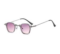 JZWCHQ Kleine quadratische Sonnenbrille zum Fahren, Sonnenbrille für Damen und Herren, Metallrahmen, UV400-Schutz, C13 Grau Rosa, Talla única