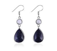 JZWCHQ KSKAN 925 para DE LA PONTUATA Natural DE Plata Natural DE Sterling, lágrimas arenisas de Arenisca Azul colgada, Pendientes Colgantes de Gancho Vintage para Mujeres, como se Describe