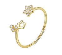 JZWCHQ Lindo Coreano Golden 925 Sterling Silver Open Finger Anillos para Mujeres Joyas CZ Star Punk Bague Regalo