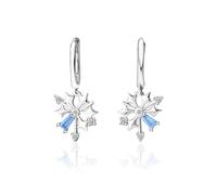 JZWCHQ Pendientes de Plata para Mujeres 925 Copos de Nieve de Plata esterlina Pendientes Colgantes, aretes de Cristal Azul espumoso, Pendientes de aro de Plata esterlina para el Regalo del día de San