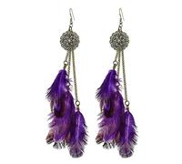 JZWCHQ Pendientes de plumas bohemias para mujeres - orejas de cadena hechas a mano de mano de mano geométrica étnica vintage, joyería de fiesta colgante para mujeres ui