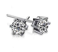 JZWCHQ Pendientes para Mujer, Pendientes de Seis Garras de Plata de Ley 925 con Corona, Blanco,