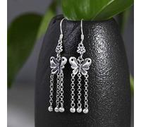 JZWCHQ Pendientes para Mujeres, Pendientes Chinos para Mujeres Joyas Simples Pendientes de la Cadena de Perlas de Mariposa S925 Pendientes de joyería Vintage