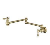 JZWCHQ Pot Relleno de latón 2 maneja un Agujero Medido de Pared Fregadero 360 ° Plegable Plegado Solo fría, Grifo de Fregadero de Cocina con Brazos giratorios de articulación Doble, Oro Cepillado