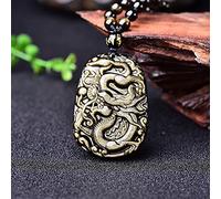 JZWCHQ Protección de Collar de dragón Feng Shui Riqueza afortunada obsidiana Dorada obsidiana Negro Collar de Cristal talismán Prosperidad Dinero Buena Suerte, Cuerda (Color: Cuerda Ajustable)