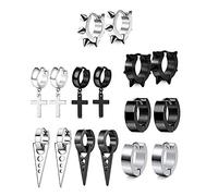 JZZJ 8 Pares Acero Inoxidable Pendientes para Hombres Mujeres Set Aro Pendiente Piercing Cross Dangle Huggie Punk Pendi(-)