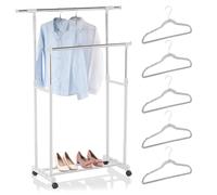 K AKTUAL Burro ropa doble con ruedas - Barra extensible para colgar más prendas - Medida 89-145 x 43 x 90-160 cm - Perchero burro resistente - Incluye 5 perchas de terciopelo