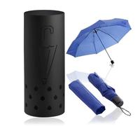 K AKTUAL - Paraguero Redondo con Paraguas Plegable - Paragueros Modernos de color negro con ganchos y bandeja antigoteo extraíble - Paragüero de metal 20 x 50 cm