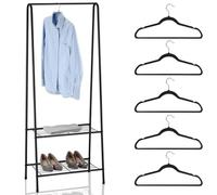 K AKTUAL Perchero burro y zapatero -Burro ropa con 2 estantes - Medida 60 x 152 x 35 cm - Perchero burro ropa resistente de metal - Incluye 5 perchas de terciopelo