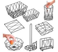 K Aktual Set de Cocina 8 Piezas en Metal, Servilletero, Servilletero de Mesa, Fruteros de Cocina, Portarrollos Papel Cocina, Porta Rollos de Papel Cocina, Accesorios Cocina, Cubertero, Color Negro