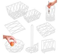 K Aktual Set de Cocina 8 Piezas en Metal, Servilletero, Servilletero de Mesa, Fruteros de Cocina, Portarrollos Papel Cocina, Porta Rollos de Papel Cocina, Accesorios Cocina, Cubertero, Color Blanco