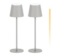 K-Bright 2 piezas Lámpara de mesa LED regulable, recargable, Temperatura tricolor(3000K/4000K/6000K), lámpara de mesa inalámbrica IP54 resistente al agua, jardín, balcón(Gris arena)