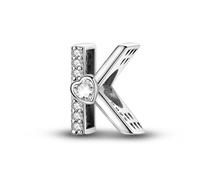 K Charm con letra y corazón, accesorio de pulsera con dijes de plata esterlina 925, collar de pulsera Pandora compatible con, regalo para mujeres