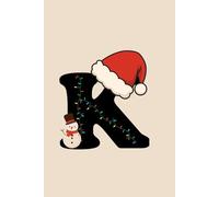 K Christmas Notebook | Personalized Initial Journal with Santa Hat & Snowman | Monogram Holiday Gift | Monochrome Minimalist Design | 400 Pages College Ruled