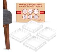 K.D.J. Brand Juego de 4 posavasos, rectangulares, transparentes, 30 x 30 mm, protectores de suelo para piano, para sillas y sillas, fabricados en Alemania