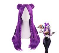 K/DA Kaisa larga peluca de trenza púrpura con moño Cosplay KDA Kai'Sa mujeres pelucas de fiesta de Halloween de pelo sintético resistente al calor MZ-1332