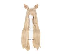 K/da Pelucas AHRI Cosplay Kda AHRI 80cm Larga Rubia con Orejas Peluca de Pelo sintético Resistente al Calor + Tapa de Peluca