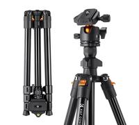 K&F 1.6m Lightweight Aluminum Travel Tripod Compact Vlog Camera Tripod Flexible & Portable 8kg Load with Portable, for DSLR Cameras K234A0+BH-28L