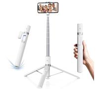 K&F CONCEPT 175cm Selfie Stick para iPhone, Trípode Palo Selfie Movil Automático con Apertura y Cierre, Rotatable 360° con Control Remoto Bluetooth, Compatible con i*Hone/Android Blanco Texturizado