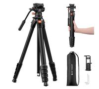 K&F CONCEPT 187CM Trípode Cámara Compacto de Aluminio con Plataforma hidráulica, Trípode Portátil de Viaje 3kg de Capacidad para Cámaras DSLR