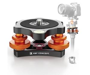 K&F CONCEPT Base Niveladora Trípode con Tornillo de 3/8'', Ajuste Preciso del Ángulo de -5°, Nivelación de Tres Ruedas para Fotografía Macro Panorámica con Adaptador de Tornillo de 1/4'' a 3/8''